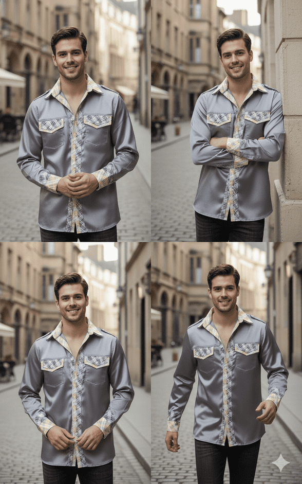 ConMiGo MPSA8001 two distinct variations shirt by reversing the top collar and cuffs inside out