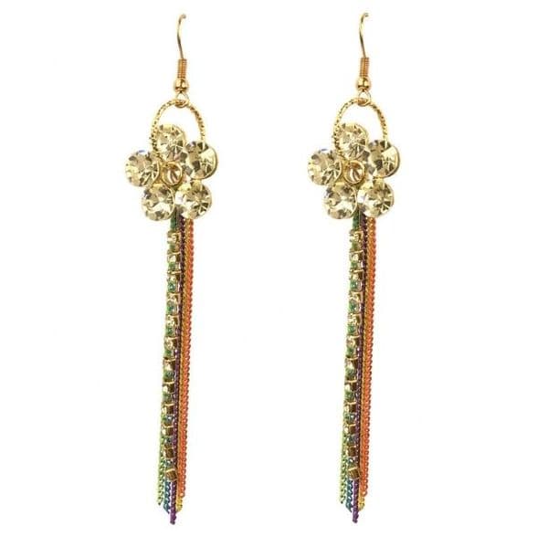 EA20130 Sparkling silver flower crystal multicolour crystal and metal drop earrings