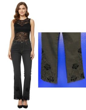 Elegant Rose Embroidered Flare Jeans with 3 different sizes / 27, 29 & 31