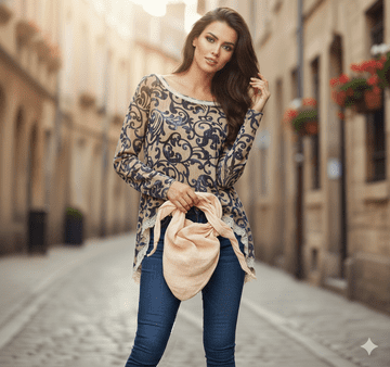 Floral Printed Cotton Jumper with sequin embellishment & includes free scarf / Made in Italy 2 items