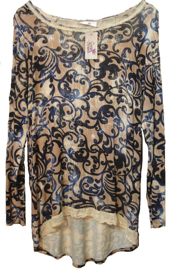 Floral Printed Cotton Jumper with sequin embellishment & includes free scarf / Made in Italy 2 items