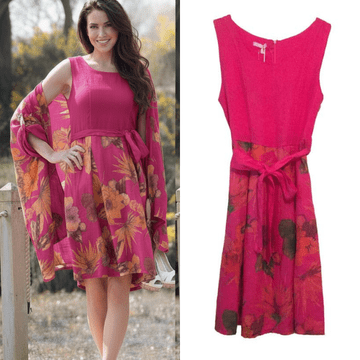 Fushia Flower Printed Linen Tea Dress - Made in Italy