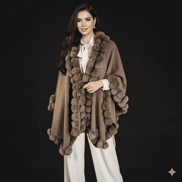 Italian Alex Max 3100 Glamorous Cape with Faux Fur - Taupe