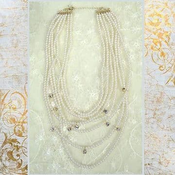 J010155 seven strings of pearls with sparkling silver stones