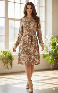 Lavand - Madrid Flora Dress  - Light Brown