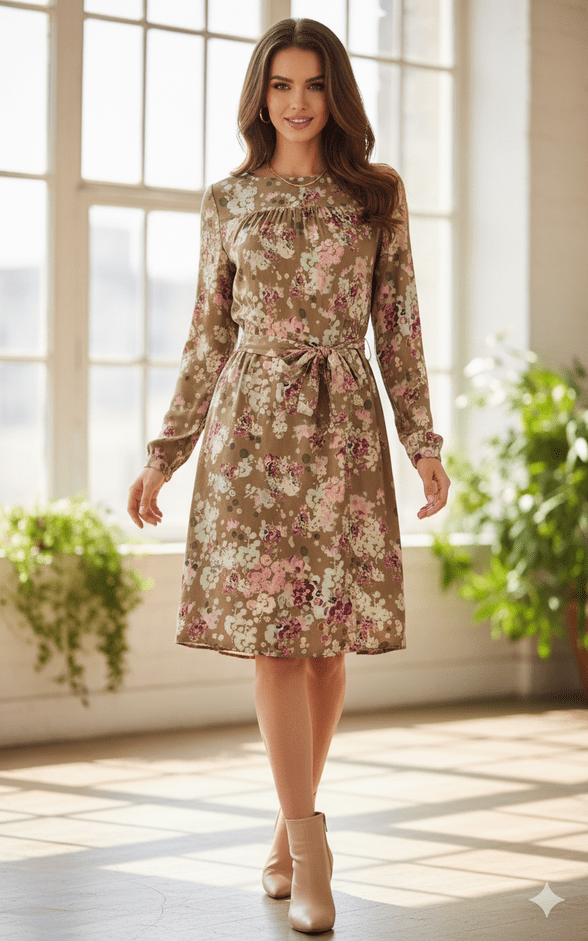 Lavand - Madrid Flora Dress  - Light Brown