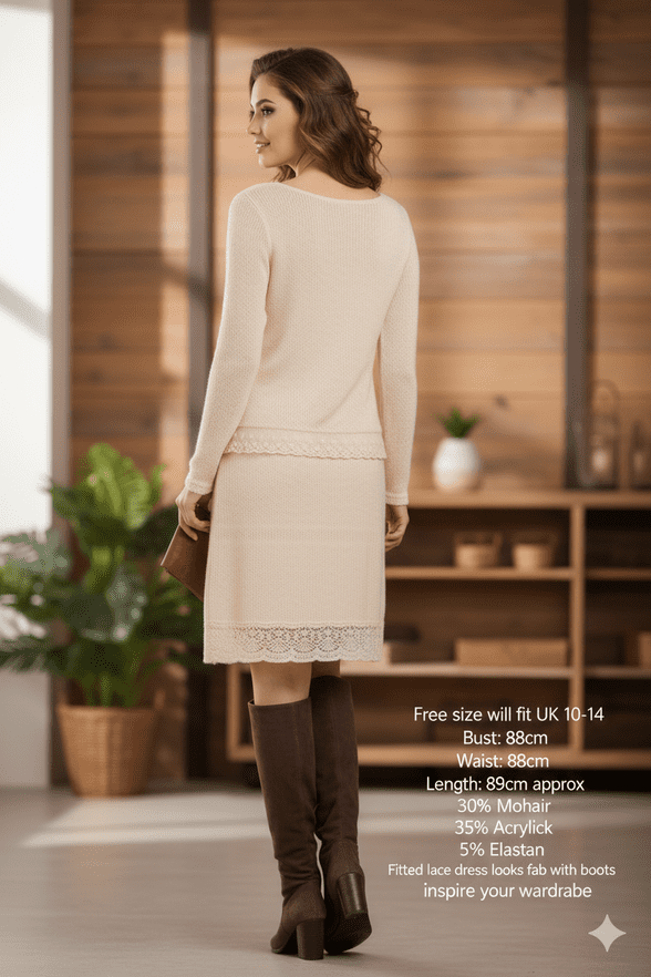 Made in Italy - abg132  -  Beige Fitted Lace Dress