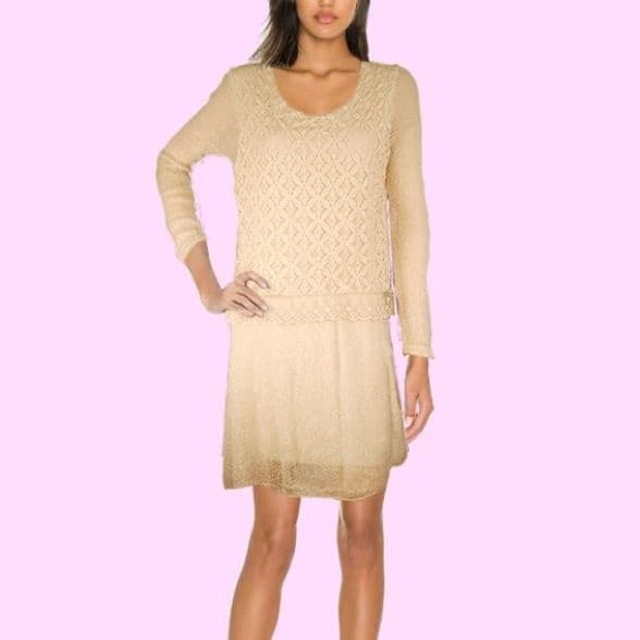 Made in Italy - abg132  -  Beige Fitted Lace Dress