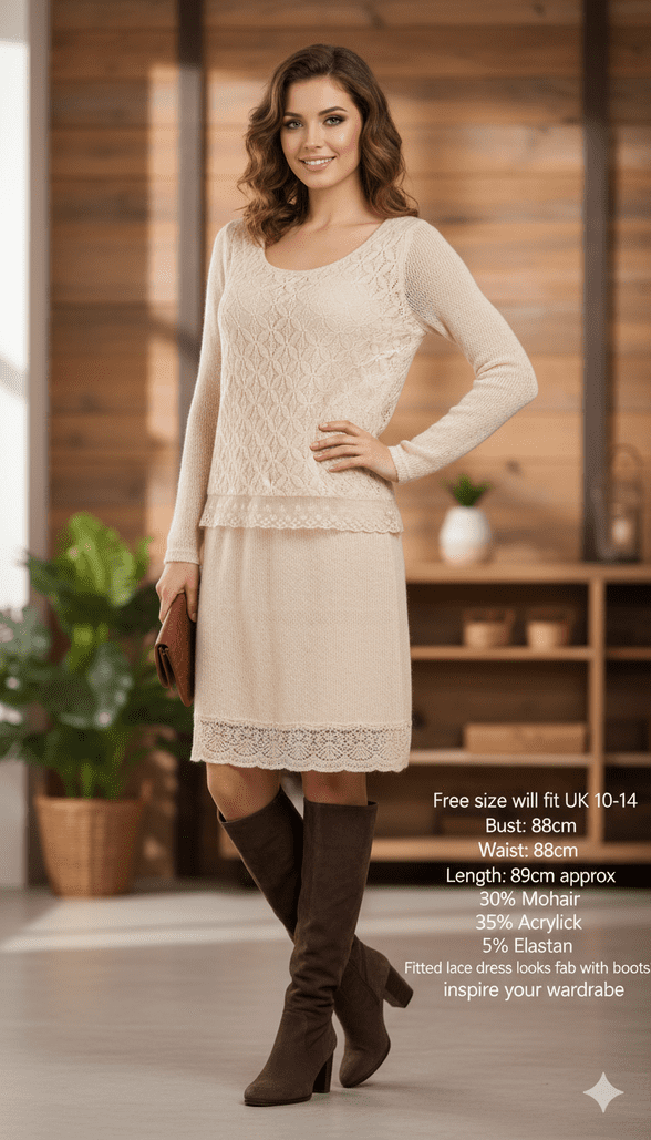 Made in Italy - abg132 - Beige Fitted Lace Dress