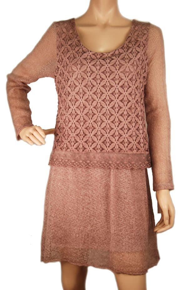 Made in Italy - abg132  -  Dusky Pink Fitted Lace Dress