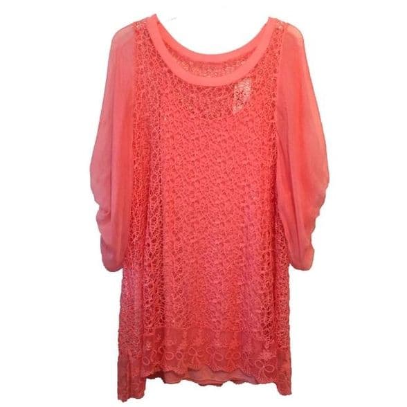 Made in Italy - GITD092C - Coral Two Piece Lace Tunic With Matching Scarf / 3 items