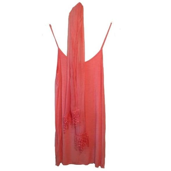 Made in Italy - GITD092C - Coral Two Piece Lace Tunic With Matching Scarf / 3 items