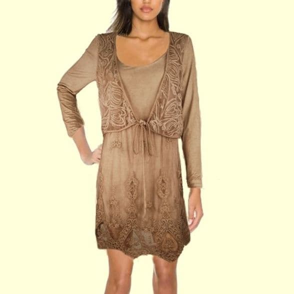 Made in Italy - goITT1200 -  Lace Dress - Light Brown