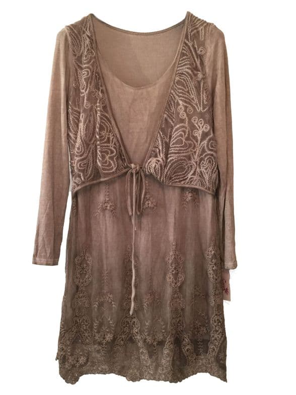 Made in Italy - goITT1200 -  Lace Dress - Light Brown