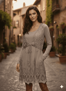Made in Italy - goITT1200 -  Lace Dress - Light Brown