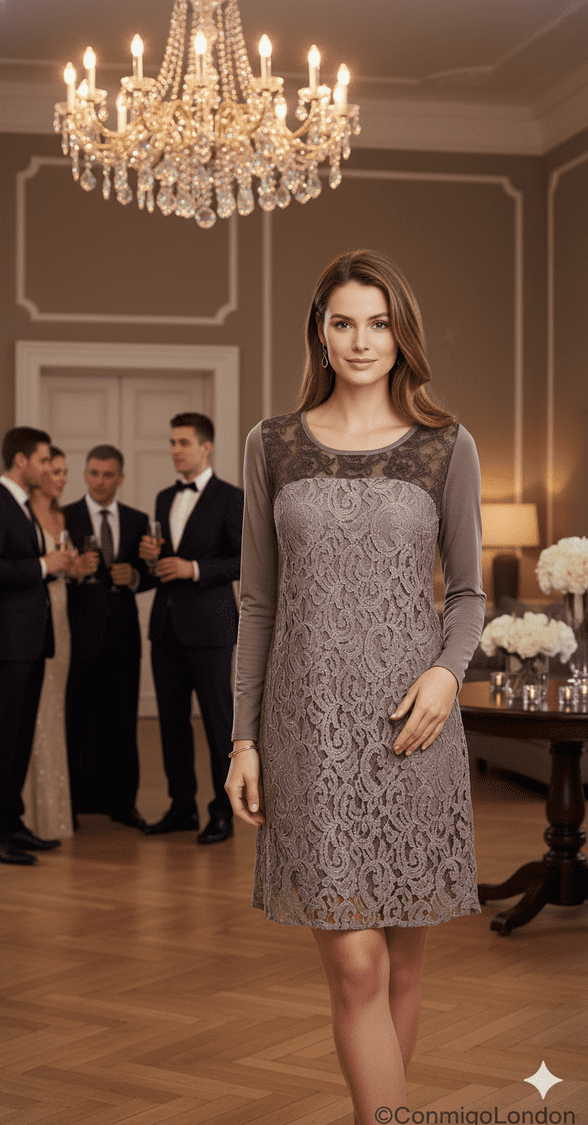 Made in Italy - goITT194BA  -  Dusky Pink Fitted Lace Dress