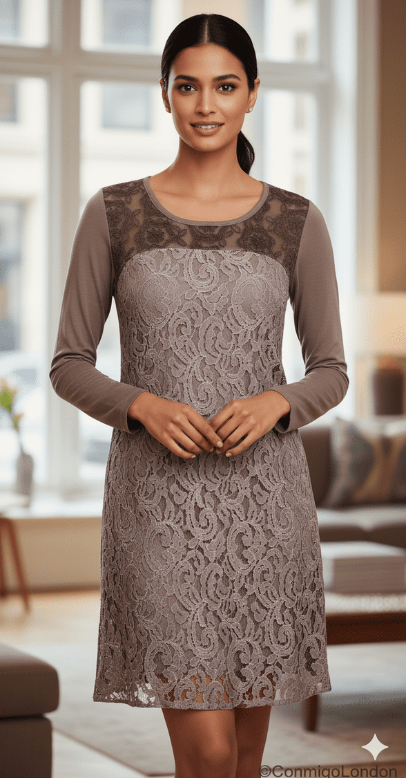 Made in Italy - goITT194BA  -  Dusky Pink Fitted Lace Dress