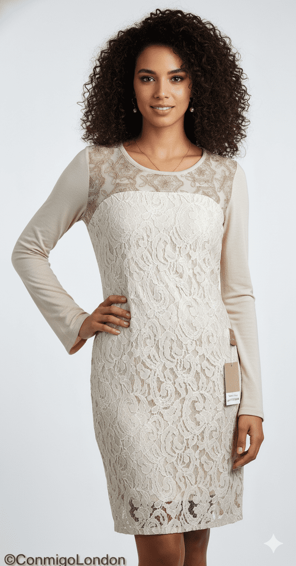 Made in Italy - goITT194CM  -  Cream Fitted Lace Dress