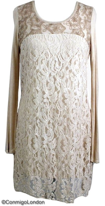 Made in Italy - goITT194CM  -  Cream Fitted Lace Dress