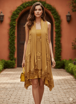 Made in Italy - goITT212MUS  - Gold Tiered Wool  Lace top & Scarf / 2 items