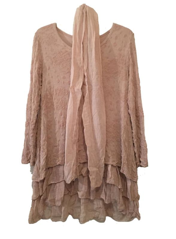 Made in Italy - ita620  Dusty Pink Jersey Dress with Scarf /  2 items