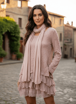 Made in Italy - ita620  Dusty Pink Jersey Dress with Scarf /  2 items