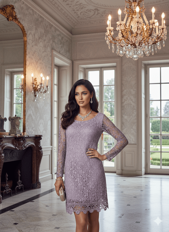 Made in Italy ITT375 - Flattering lace dress  - Dusky Pink - Made in Italy