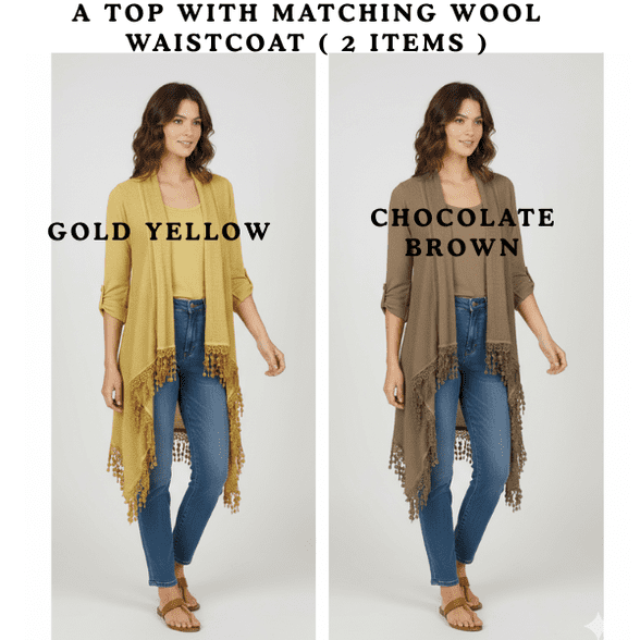 Made in Italy Top with Matching Wool Waistcoat ( 2 items / Gold Yellow or Chocolate