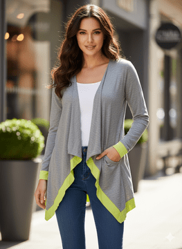 Miss Jolie Grey and Yellow Two-Tone Draped Blend Cardigan