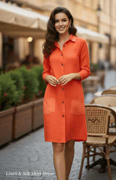 N & Willow  Sunny Rosso Linen and Silk Shirt Dress 3/4 Length Sleeves - Made in Italy