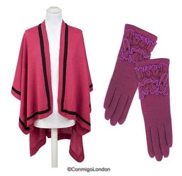SET OF PIA ROSSSINI AVA WRAP - FUCHSIA/BLACK + PIA ROSSSINI DANA GLOVE  - FUCHSIA  ( 2 ITEMS )