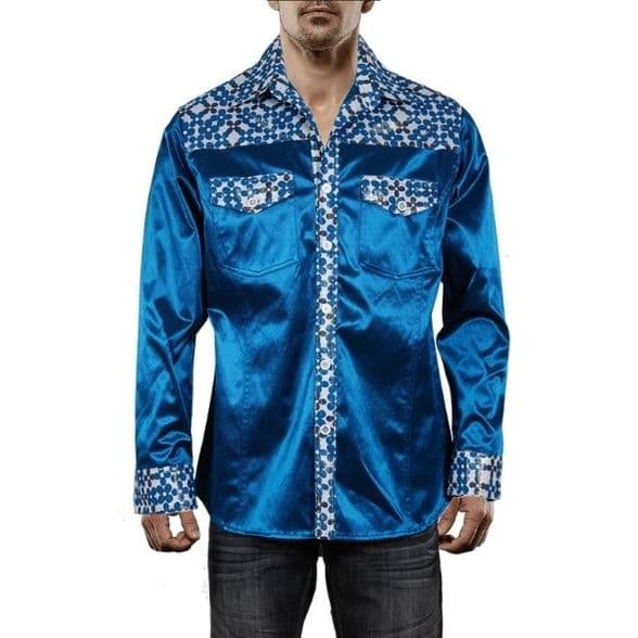 SSA8002  Modern Silk & Satin Shirt with intricate geometric detailing on the collar & cuffs