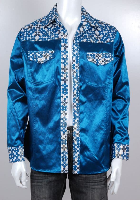 SSA8002  Modern Silk & Satin Shirt with intricate geometric detailing on the collar & cuffs