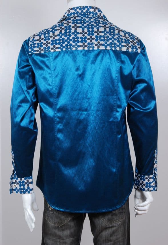 SSA8002  Modern Silk & Satin Shirt with intricate geometric detailing on the collar & cuffs