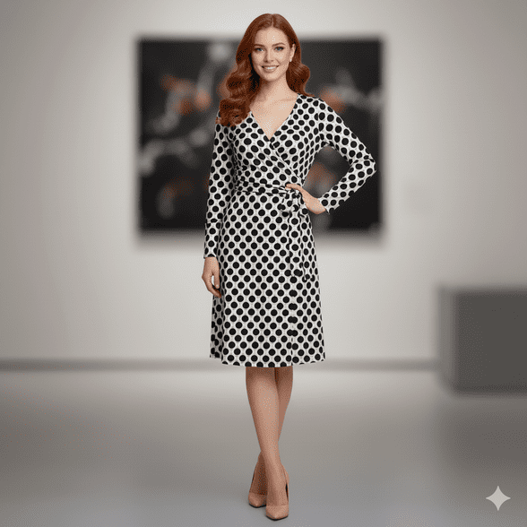 Tantrend Black Dot Print Wrap Dress -  Madrid, Spain