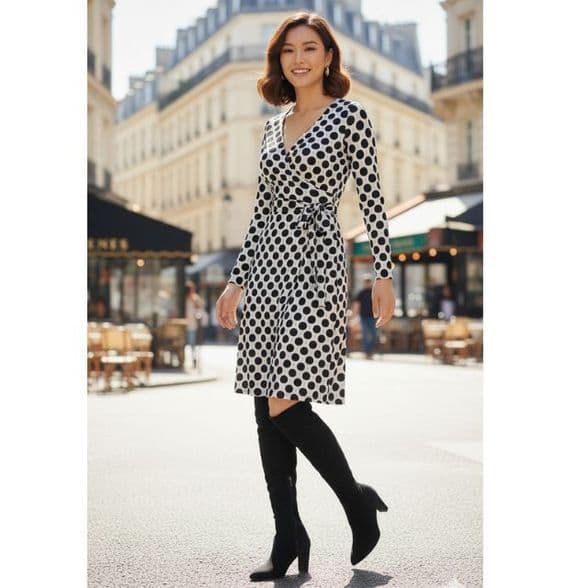 Tantrend Black Dot Print Wrap Dress -  Madrid, Spain