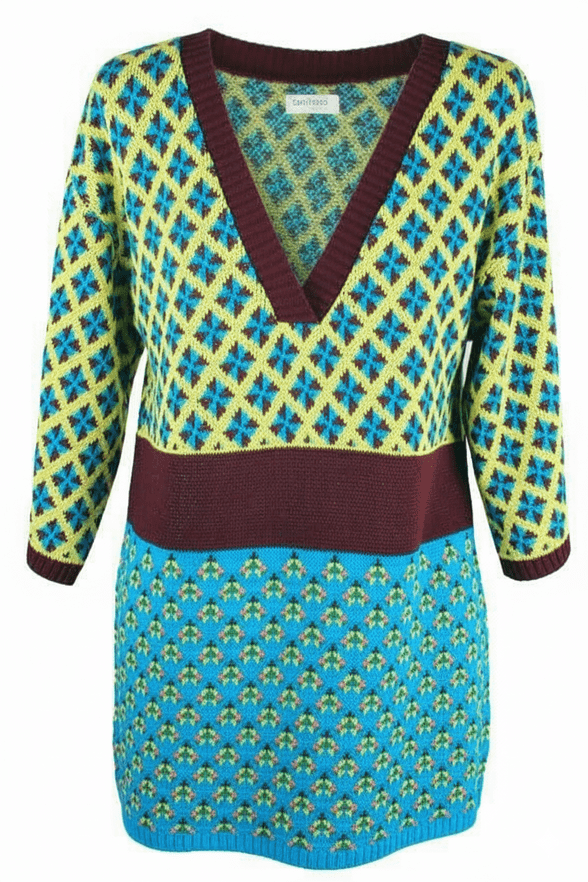 Tantrend V Neck Petrol Blue/Mustard Yellow Top - Madrid, Spain