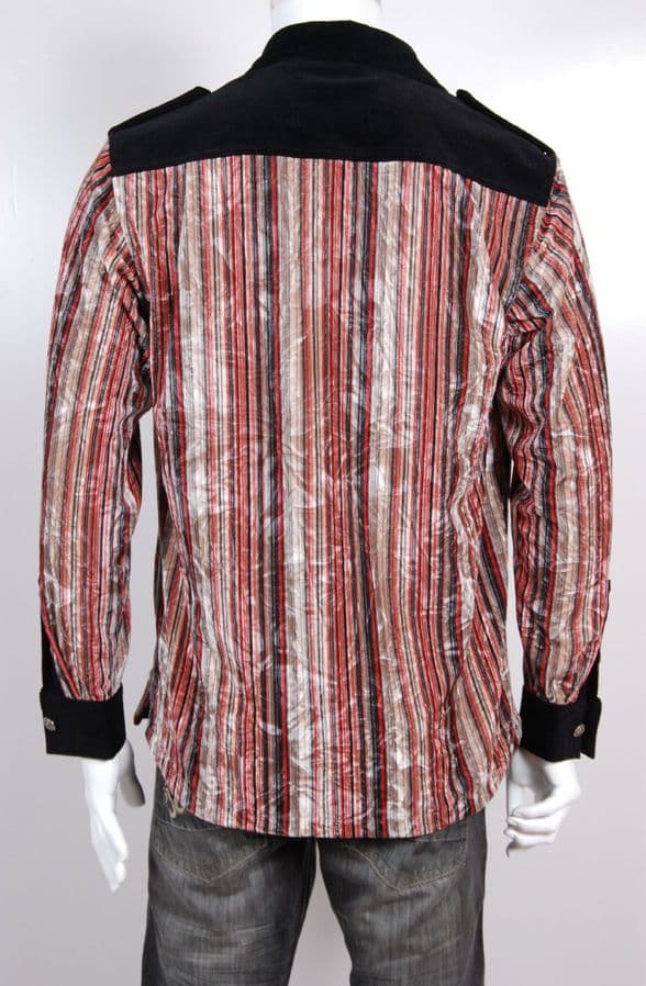 VSA8001 black red blue striped velvet shirt