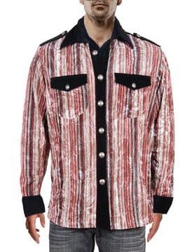 VSA8001 black red blue striped velvet shirt