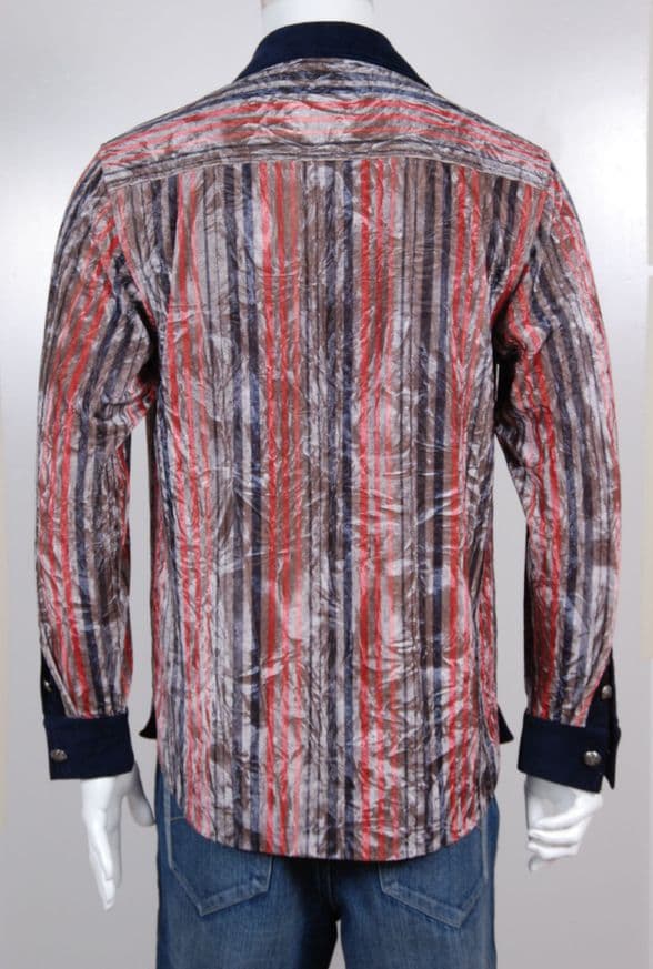 VSA8002 black red blue striped velvet shirt