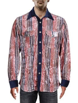 VSA8002 black red blue striped velvet shirt
