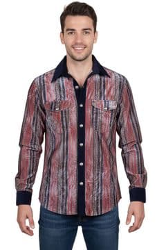 VSA8002 black red blue striped velvet shirt