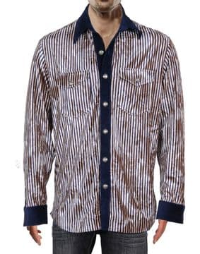 VSA8004 Blue white striped velvet shirt / Brand New Men’s Velvet Striped Shirt – Luxe Navy & Taupe w