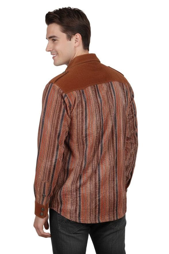 VSA8005 Men’s Corduroy and Crushed Velvet Shirt  Brown, Taupe, Rust, and Charcoal Stripes