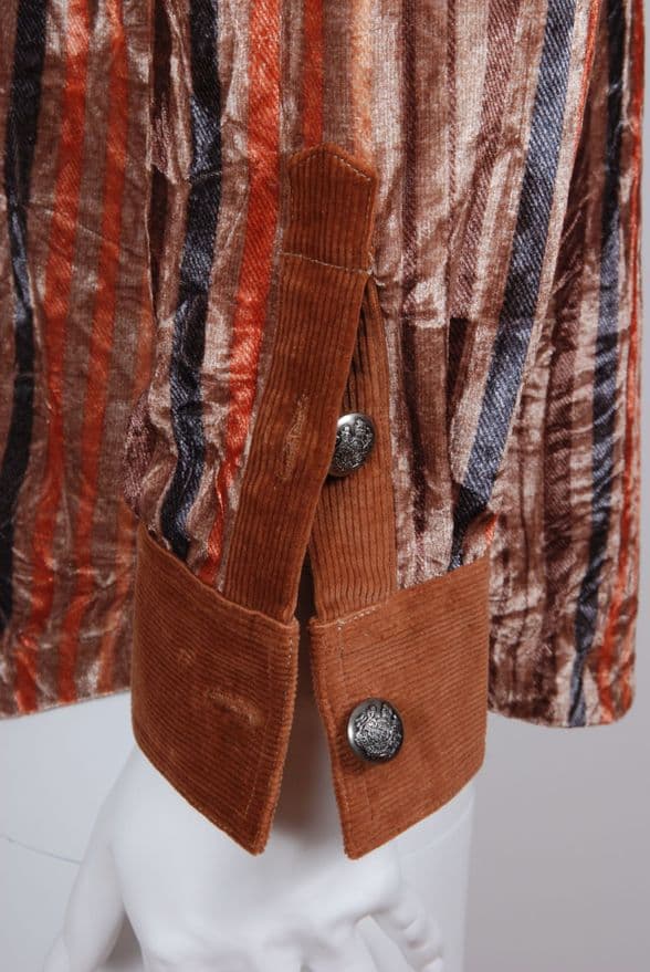 VSA8005 Men’s Corduroy and Crushed Velvet Shirt  Brown, Taupe, Rust, and Charcoal Stripes