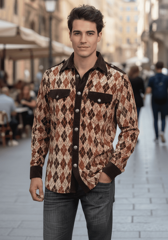 VSA8006 Havannah Lake Raw Sienna Check Velvet Shirt