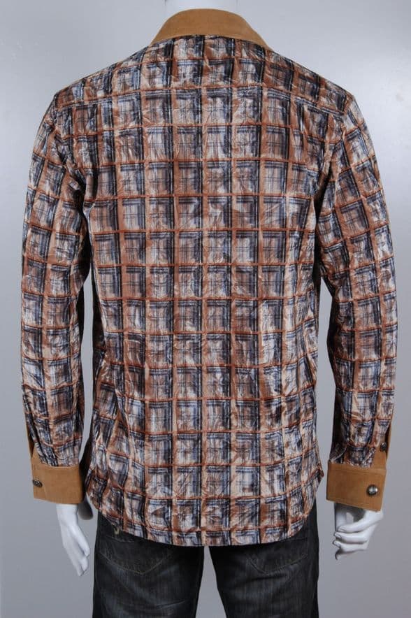 VSA8007 Blue  & Gold check velvet shirt
