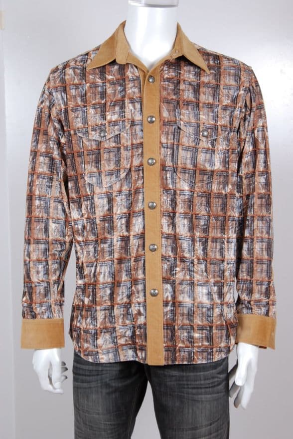 VSA8007 Blue  & Gold check velvet shirt