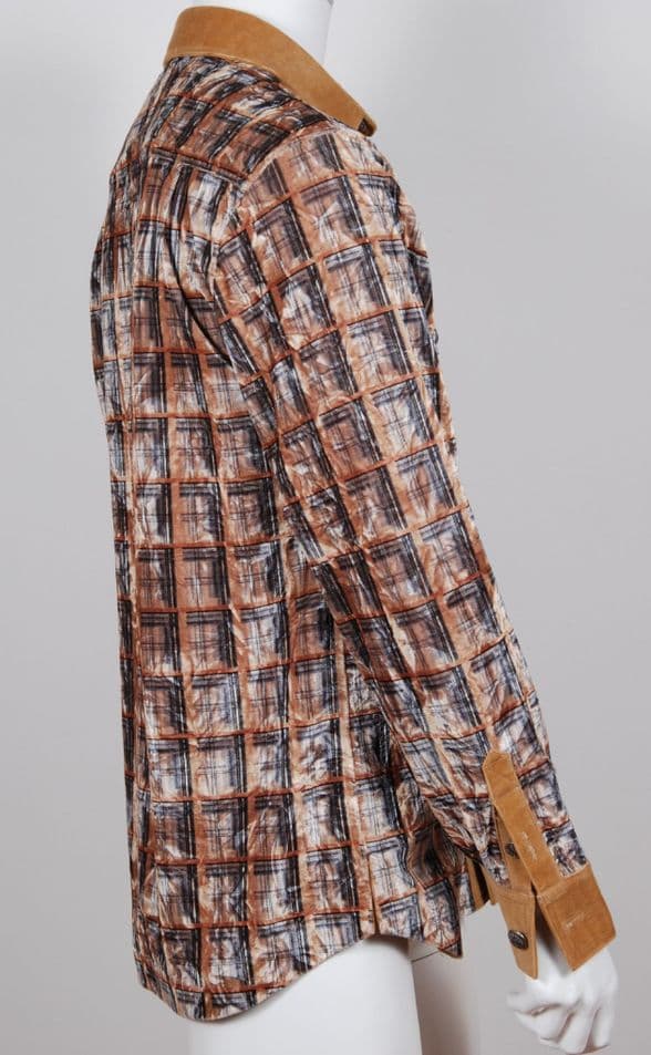 VSA8007 Blue  & Gold check velvet shirt