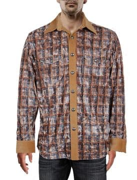 VSA8007 Blue  & Gold check velvet shirt